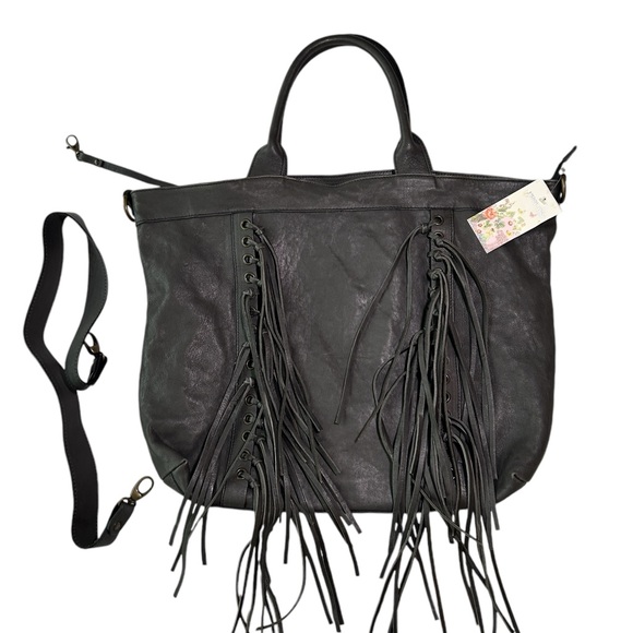 $495 Johnny Was Goatskin Leather Fringe Tote X Large Purse Italy Crossbody NWT - Picture 5 of 12